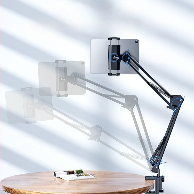 Grīdas statīvs mobilo tālruņu un planšetdatoru turēšanai ar teleskopisku roku, alumīnija sakausējuma konstrukcija, piemērots straumēšanai pie gultas