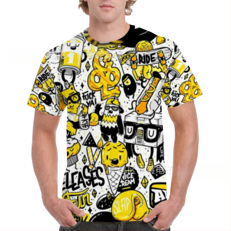 Vīriešu īsām piedurknēm Raglāna T-krekls, brīvs piegriezums, 3D graffiti apdruka, materiāls: poliesters ar milk-silk efektu