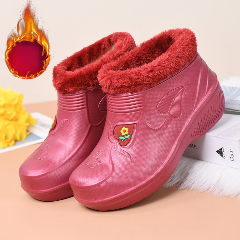 Дамски EVA водоустойчиви обувки за зима, нисък глезен, кръгла пръст, плосък ток