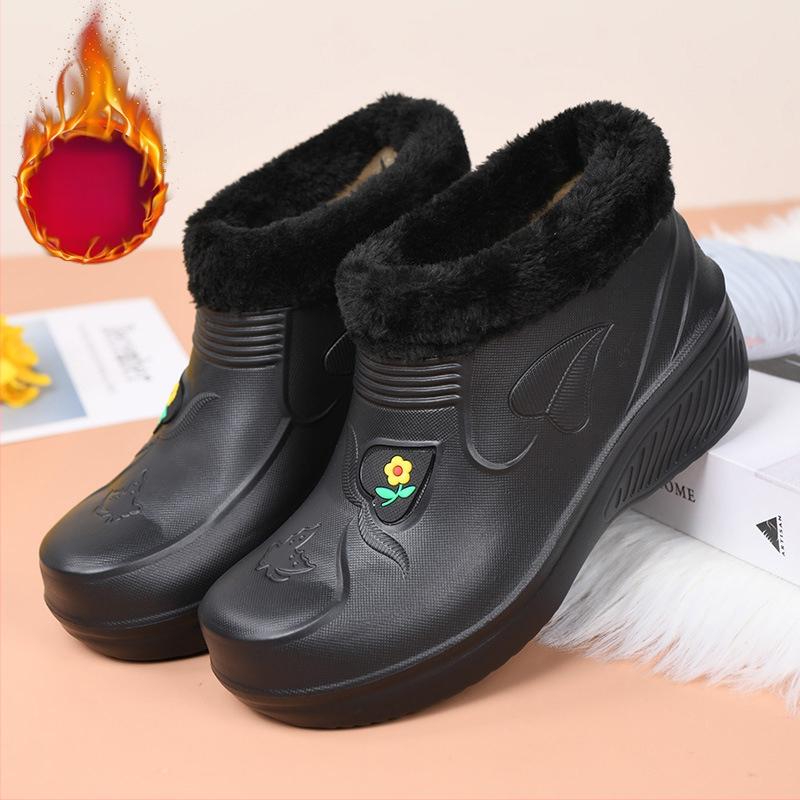 Дамски EVA водоустойчиви обувки за зима, нисък глезен, кръгла пръст, плосък ток