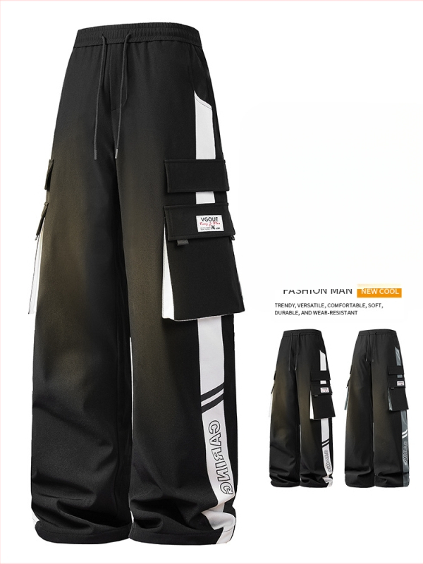 Vīriešu ikdienas darbinieku bikses ar sānu svītru, taisa piegriezuma, 100% poliesters, elpojošas un vēja izturīgas, piemērotas pavasarim un rudenim