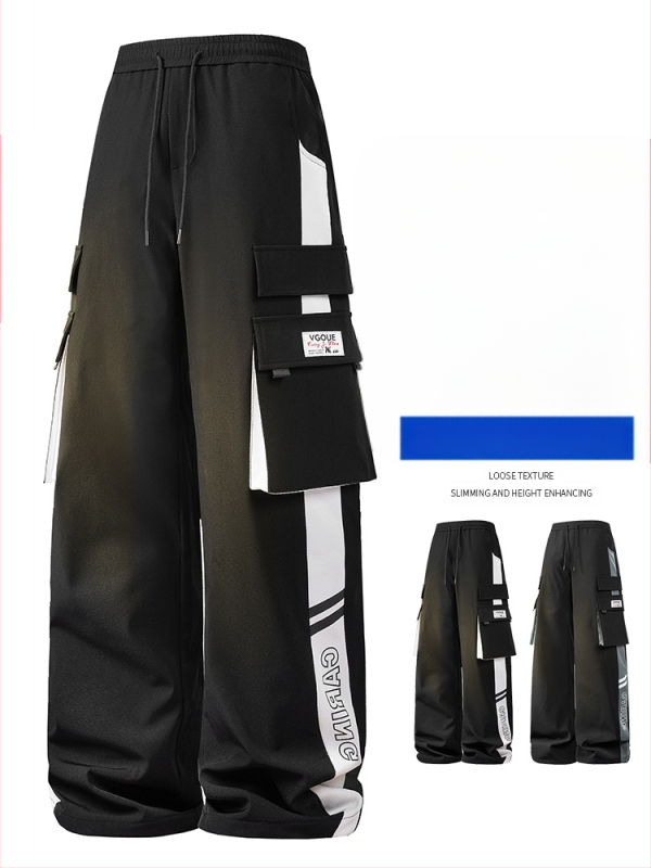 Vīriešu ikdienas darbinieku bikses ar sānu svītru, taisa piegriezuma, 100% poliesters, elpojošas un vēja izturīgas, piemērotas pavasarim un rudenim