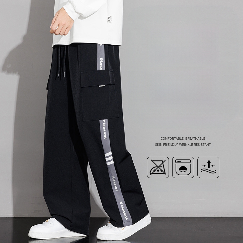 Vīriešu ikdienas darbinieku bikses ar sānu svītru, taisa piegriezuma, 100% poliesters, elpojošas un vēja izturīgas, piemērotas pavasarim un rudenim