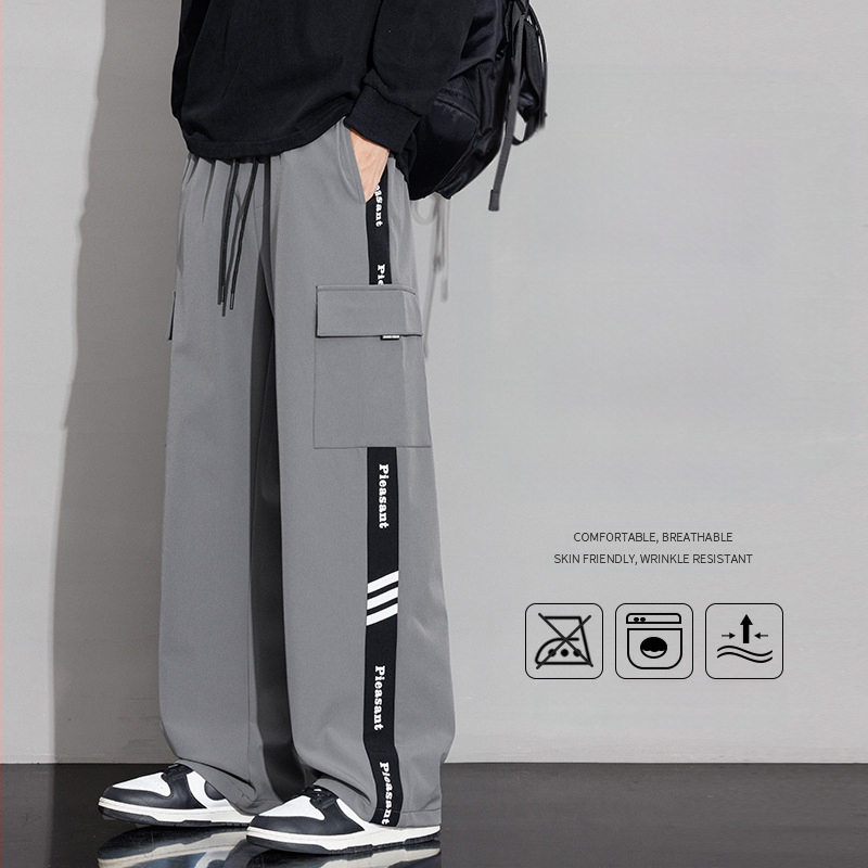 Vīriešu ikdienas darbinieku bikses ar sānu svītru, taisa piegriezuma, 100% poliesters, elpojošas un vēja izturīgas, piemērotas pavasarim un rudenim