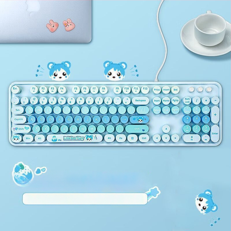 Nyúl témájú vezeték nélküli billentyűzet és egér szett, USB billentyűzet és USB egér, optikai 2000 DPI szenzor, ergonomikus kialakítás