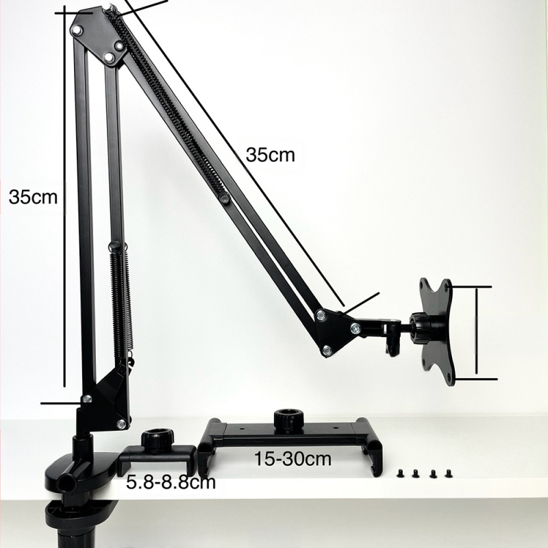 Μοντέλο 002 Φορητή βάση οθόνης με μηχανικό βραχίονα και επέκταση VESA, οριζόντια/κάθετη στήριξη σε επιφάνεια εργασίας, μεταλλική κατασκευή