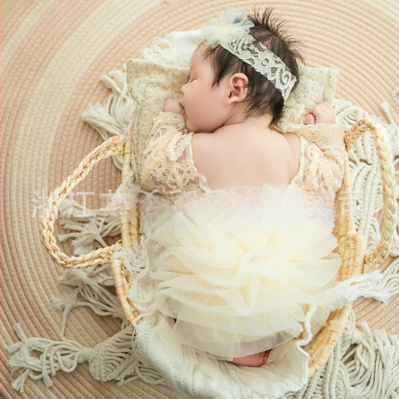 Zīdaiņu romperis ar mežģīnēm un režģa audumu, garas piedurknes, pulover stila, meitenei 0–1 gads