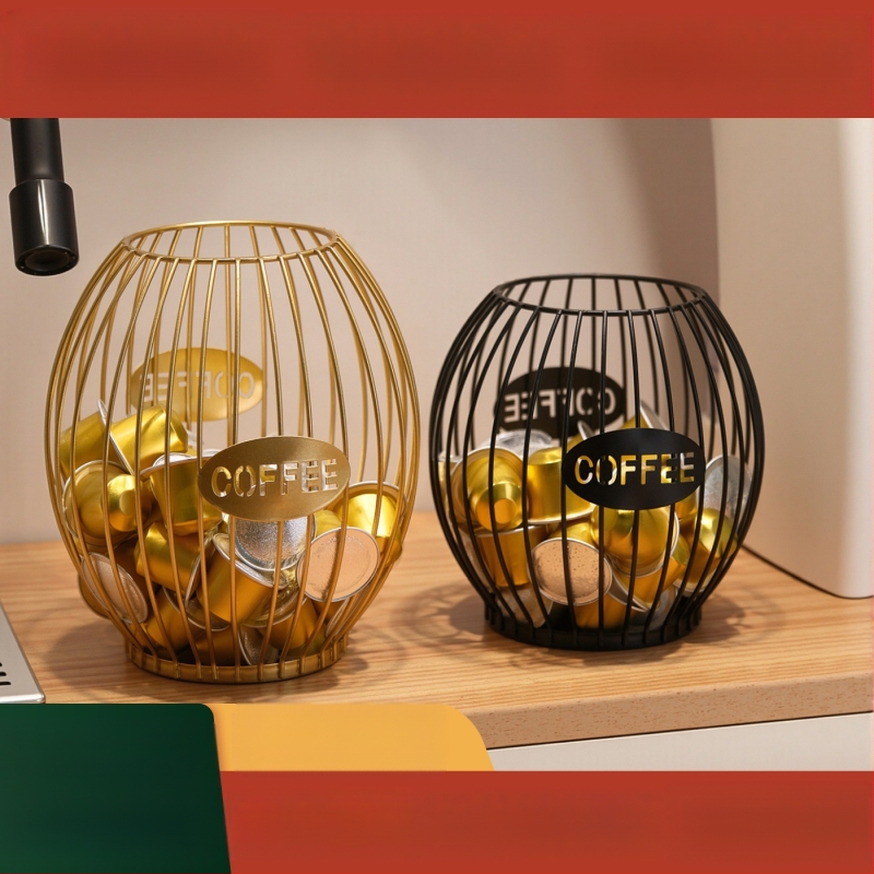 Θήκη αποθήκευσης καψουλών καφέ, Nordic στυλ, σφυρηλατημένο σίδερο, ανοιχτή προβολή σε πάγκο