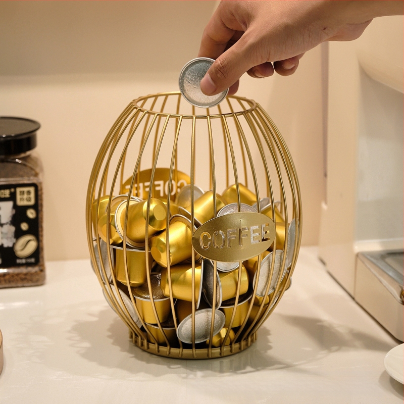 Θήκη αποθήκευσης καψουλών καφέ, Nordic στυλ, σφυρηλατημένο σίδερο, ανοιχτή προβολή σε πάγκο