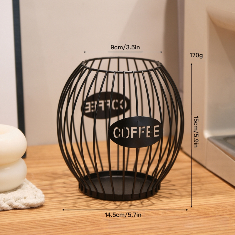 Θήκη αποθήκευσης καψουλών καφέ, Nordic στυλ, σφυρηλατημένο σίδερο, ανοιχτή προβολή σε πάγκο