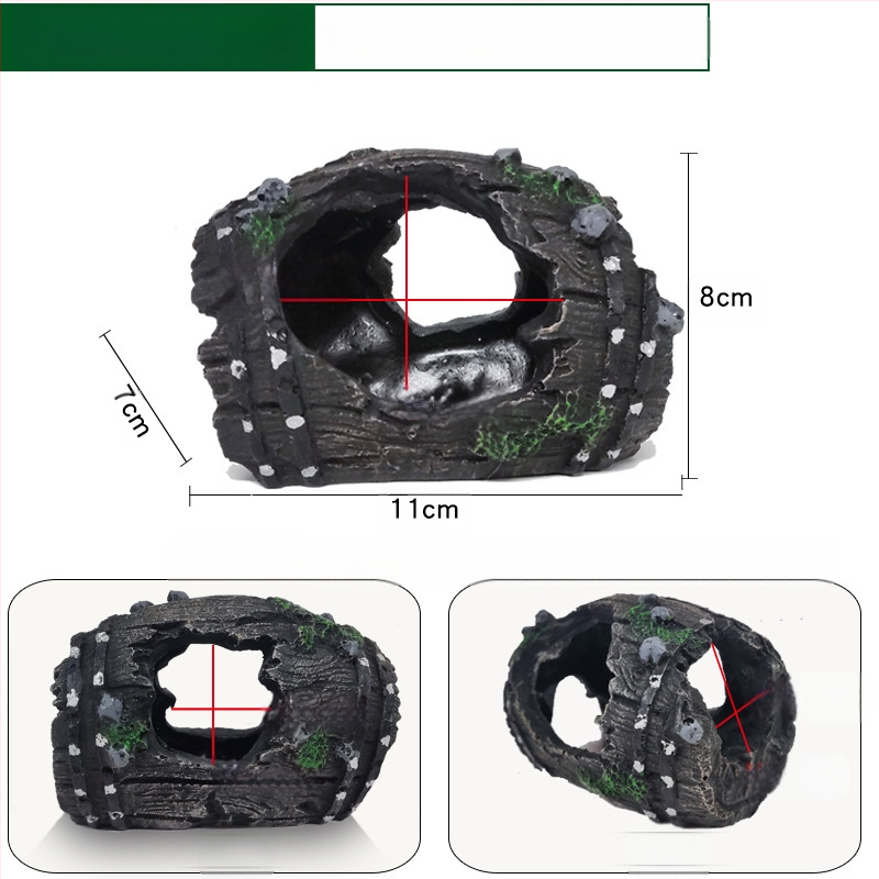 Akvārija dekors: slēptuve ala, tukša konstrukcija zivīm un garnelēm