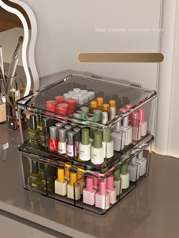 Θήκη αποθήκευσης βερνικιού νυχιών, PET, επιτραπέζια, χωρητικότητα 18 L, με καπάκι προστασίας από σκόνη, κινητή και με πολλαπλά διαμερίσματα