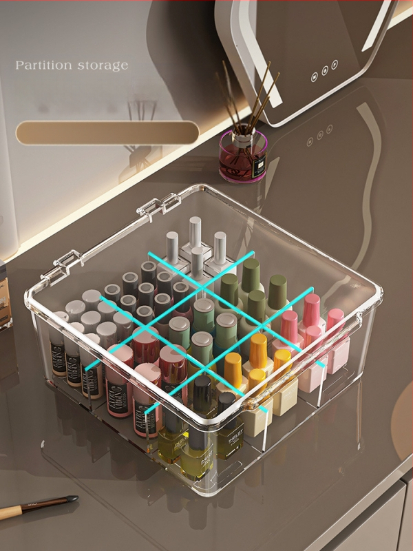 Θήκη αποθήκευσης βερνικιού νυχιών, PET, επιτραπέζια, χωρητικότητα 18 L, με καπάκι προστασίας από σκόνη, κινητή και με πολλαπλά διαμερίσματα