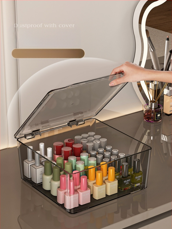 Θήκη αποθήκευσης βερνικιού νυχιών, PET, επιτραπέζια, χωρητικότητα 18 L, με καπάκι προστασίας από σκόνη, κινητή και με πολλαπλά διαμερίσματα