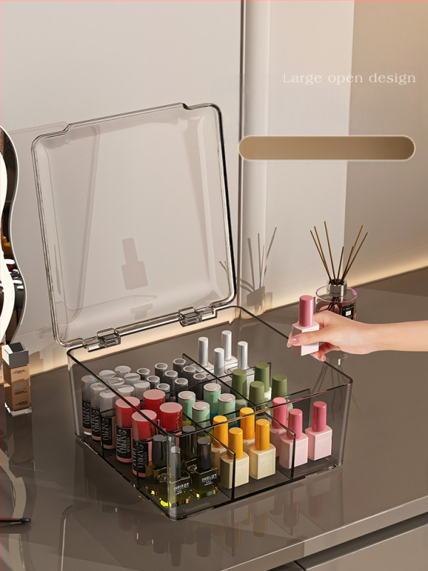 Θήκη αποθήκευσης βερνικιού νυχιών, PET, επιτραπέζια, χωρητικότητα 18 L, με καπάκι προστασίας από σκόνη, κινητή και με πολλαπλά διαμερίσματα
