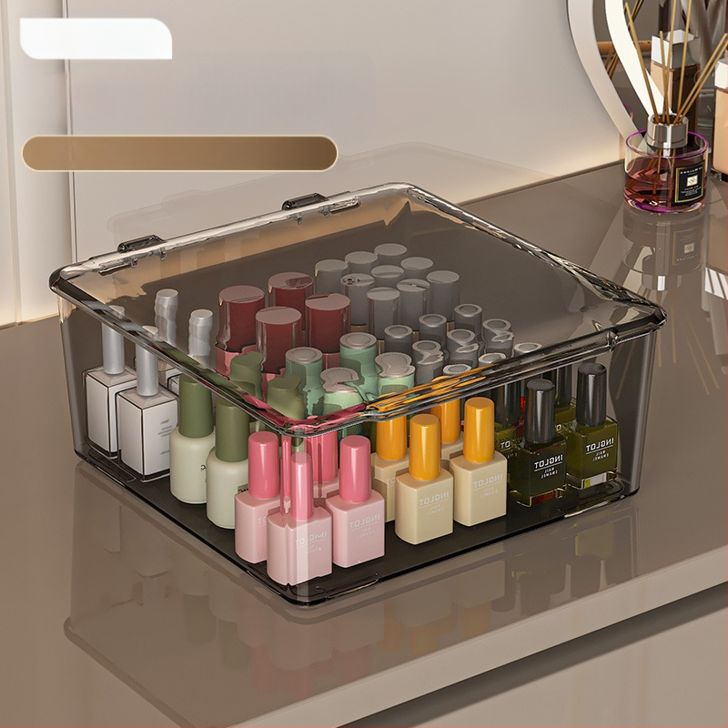 Θήκη αποθήκευσης βερνικιού νυχιών, PET, επιτραπέζια, χωρητικότητα 18 L, με καπάκι προστασίας από σκόνη, κινητή και με πολλαπλά διαμερίσματα