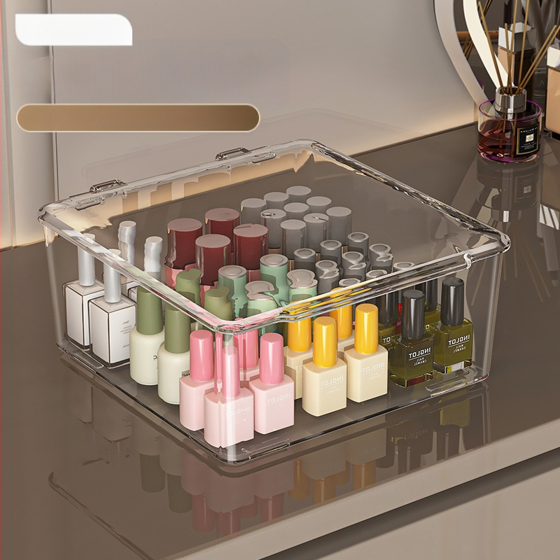 Θήκη αποθήκευσης βερνικιού νυχιών, PET, επιτραπέζια, χωρητικότητα 18 L, με καπάκι προστασίας από σκόνη, κινητή και με πολλαπλά διαμερίσματα