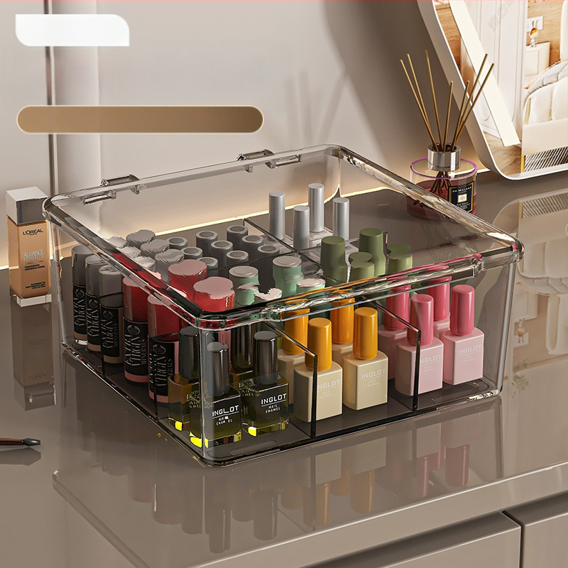 Θήκη αποθήκευσης βερνικιού νυχιών, PET, επιτραπέζια, χωρητικότητα 18 L, με καπάκι προστασίας από σκόνη, κινητή και με πολλαπλά διαμερίσματα