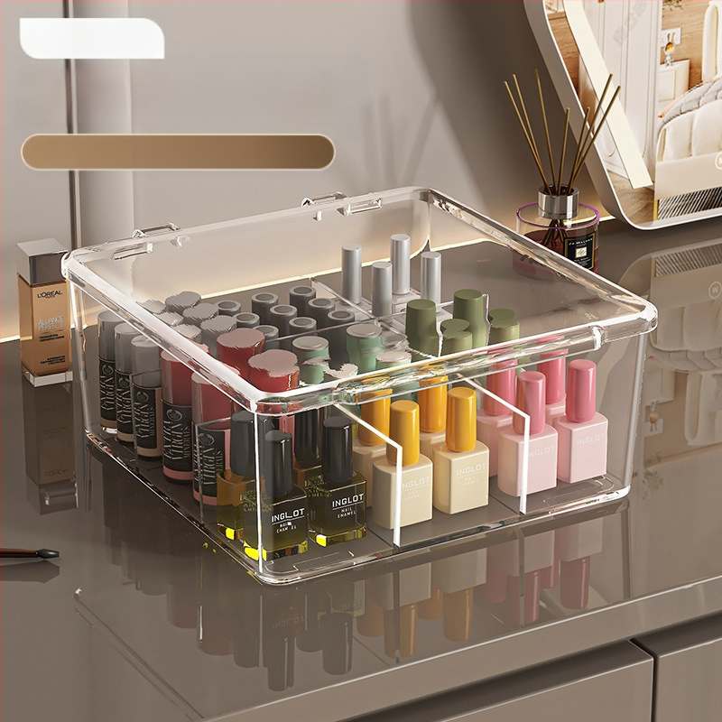 Θήκη αποθήκευσης βερνικιού νυχιών, PET, επιτραπέζια, χωρητικότητα 18 L, με καπάκι προστασίας από σκόνη, κινητή και με πολλαπλά διαμερίσματα