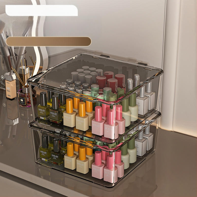 Θήκη αποθήκευσης βερνικιού νυχιών, PET, επιτραπέζια, χωρητικότητα 18 L, με καπάκι προστασίας από σκόνη, κινητή και με πολλαπλά διαμερίσματα