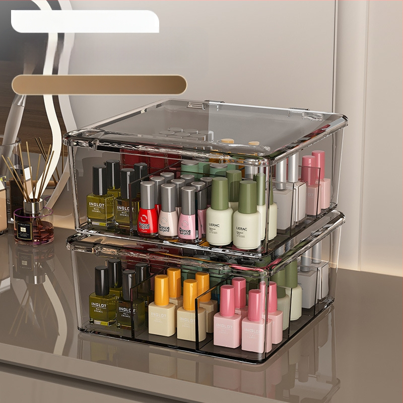 Θήκη αποθήκευσης βερνικιού νυχιών, PET, επιτραπέζια, χωρητικότητα 18 L, με καπάκι προστασίας από σκόνη, κινητή και με πολλαπλά διαμερίσματα