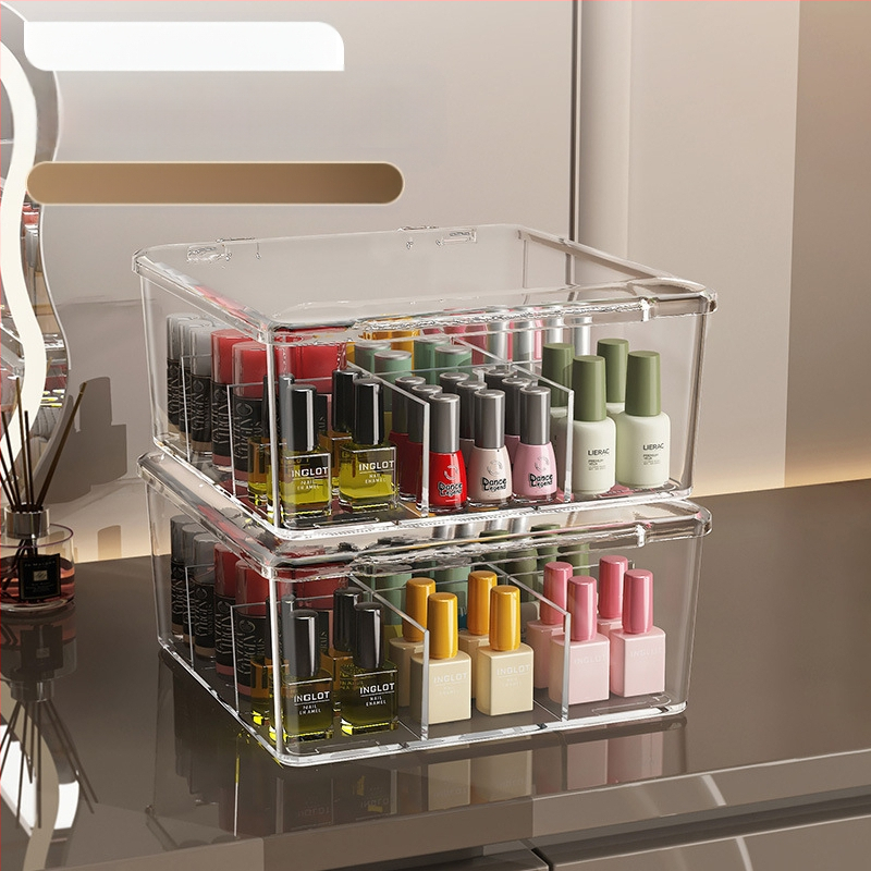 Θήκη αποθήκευσης βερνικιού νυχιών, PET, επιτραπέζια, χωρητικότητα 18 L, με καπάκι προστασίας από σκόνη, κινητή και με πολλαπλά διαμερίσματα