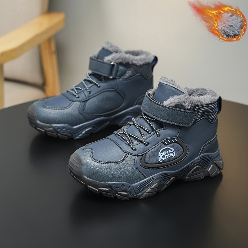 Παιδικά χειμερινά ορειβατικά παπούτσια με fleece επένδυση, παχιά κατασκευή, Velcro κλείσιμο, άνω μέρος από συνθετικό δέρμα, σχέδιο με γράμματα, σόλα TPR