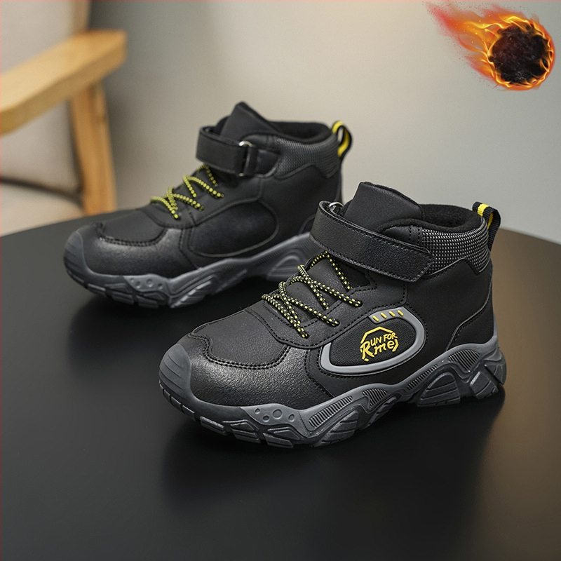 Παιδικά χειμερινά ορειβατικά παπούτσια με fleece επένδυση, παχιά κατασκευή, Velcro κλείσιμο, άνω μέρος από συνθετικό δέρμα, σχέδιο με γράμματα, σόλα TPR