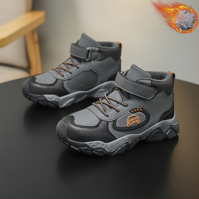 Παιδικά χειμερινά ορειβατικά παπούτσια με fleece επένδυση, παχιά κατασκευή, Velcro κλείσιμο, άνω μέρος από συνθετικό δέρμα, σχέδιο με γράμματα, σόλα TPR