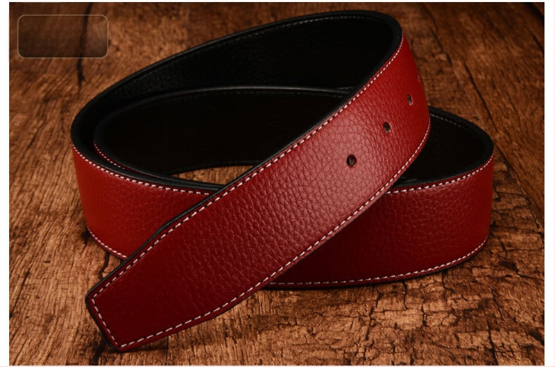 Ζώνη από γνήσιο δέρμα με λεία αγκράφα χωρίς κεφαλή, δύο στρώσεις βοοειδούς δέρματος, σε στυλ H με σκουρόχρωμες γραμμές