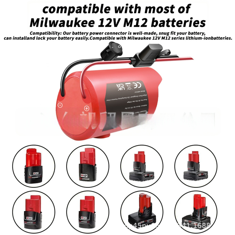 Milwaukee 12V Li‑ion baterija DIY adapter za 2.1 DC napajanje glave M12