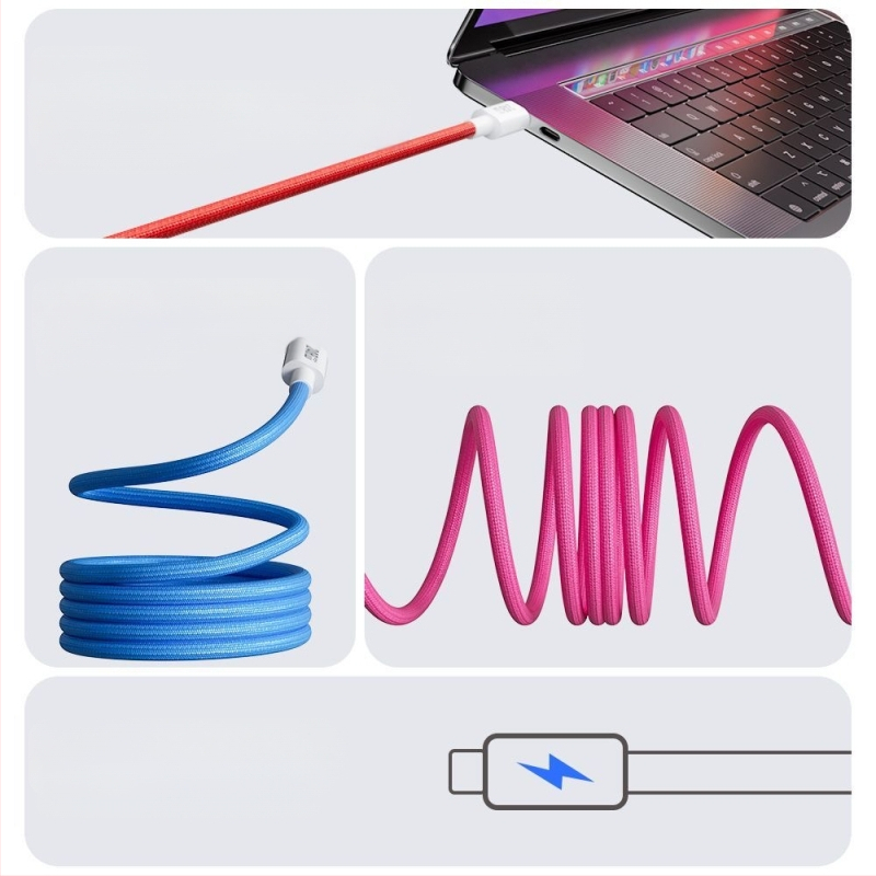 Καλώδιο δεδομένων με διπλούς συνδετήρες Lightning και Type-C, 240W γρήγορη φόρτιση, νάιλον πλεκτό