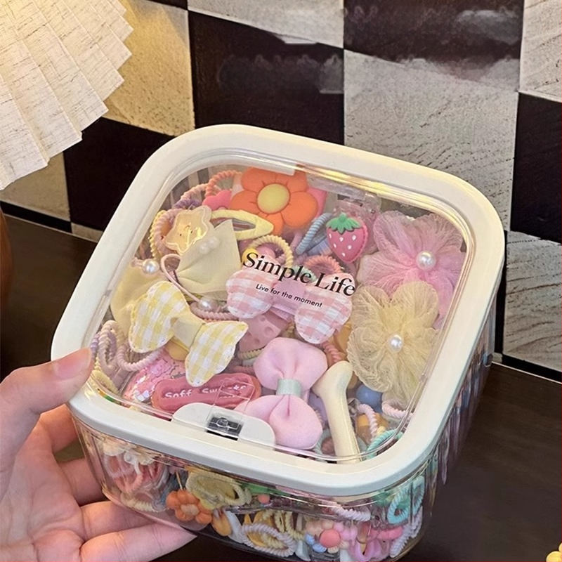 Κουτί αποθήκευσης αξεσουάρ μαλλιών για παιδιά με καπάκι, πλαστικό, χωρητικότητας 1 L, μοτίβο καρτούν, μοντέρνο μινιμαλιστικό στυλ