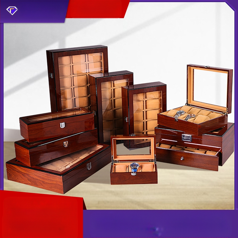 Кутия за часовници за съхранение, дървена, с множество отделения и дисплей