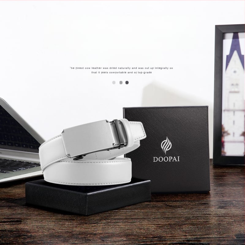 Ανδρική δερμάτινη ζώνη με αυτόματη αγκράφα, γνήσιο δέρμα, διπλό στρώμα βοείου δέρματος, αγκράφα από κράμα