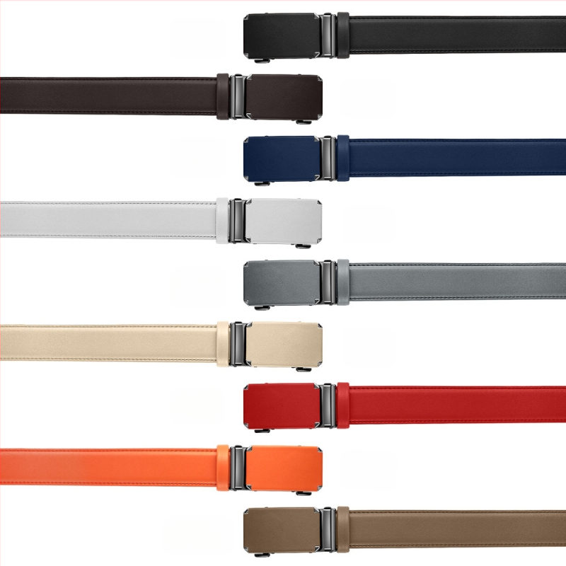 Ανδρική δερμάτινη ζώνη με αυτόματη αγκράφα, γνήσιο δέρμα, διπλό στρώμα βοείου δέρματος, αγκράφα από κράμα