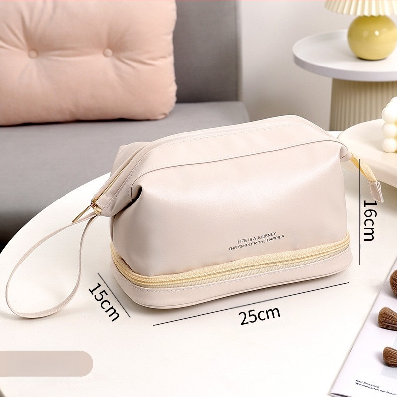 Posetă de machiaj din PU pentru călătorii – Impermeabilă, Capacitate mare, Feminin, Model monocrom, Căptușeală poliester