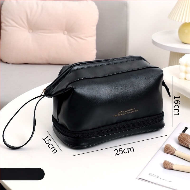 Posetă de machiaj din PU pentru călătorii – Impermeabilă, Capacitate mare, Feminin, Model monocrom, Căptușeală poliester