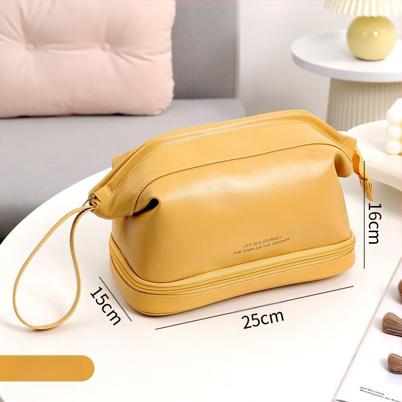 Posetă de machiaj din PU pentru călătorii – Impermeabilă, Capacitate mare, Feminin, Model monocrom, Căptușeală poliester