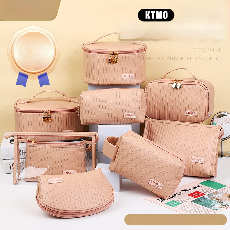 Geantă de machiaj KTMO, cu textură embosată ultrasonică, din PU, stil urban minimalist, pentru femei, utilizare zilnică