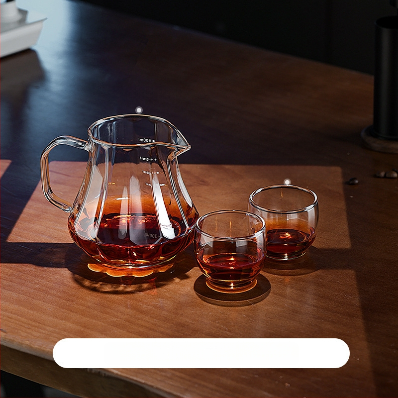 Bincoo Γυάλινο σετ καφέ για κοινή παρασκευή με φλυτζάνι γευσιγνωσίας και φίλτρο – μοντέρνο μινιμαλιστικό στυλ, απλός σχεδιασμός