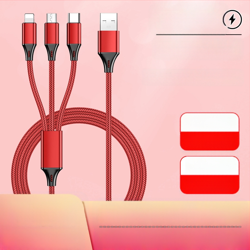 Dingrui Καλώδιο Φορτιστή 3-σε-1 με Νάιλον Πλέξιμο, Lightning, Micro USB, USB-C, Μήκος 1.2 m, Γρήγορη Φόρτιση