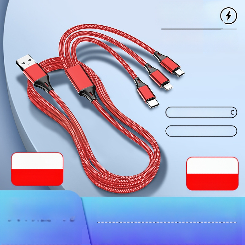 Dingrui Καλώδιο Φορτιστή 3-σε-1 με Νάιλον Πλέξιμο, Lightning, Micro USB, USB-C, Μήκος 1.2 m, Γρήγορη Φόρτιση