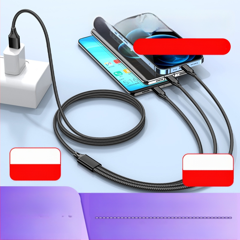 Dingrui Καλώδιο Φορτιστή 3-σε-1 με Νάιλον Πλέξιμο, Lightning, Micro USB, USB-C, Μήκος 1.2 m, Γρήγορη Φόρτιση
