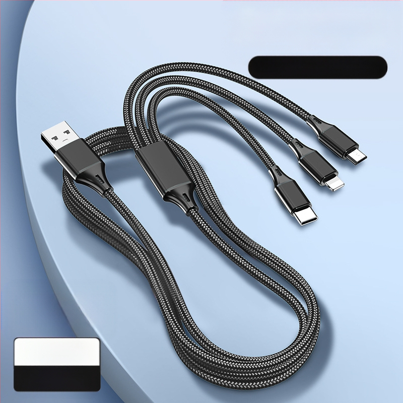 Dingrui Καλώδιο Φορτιστή 3-σε-1 με Νάιλον Πλέξιμο, Lightning, Micro USB, USB-C, Μήκος 1.2 m, Γρήγορη Φόρτιση