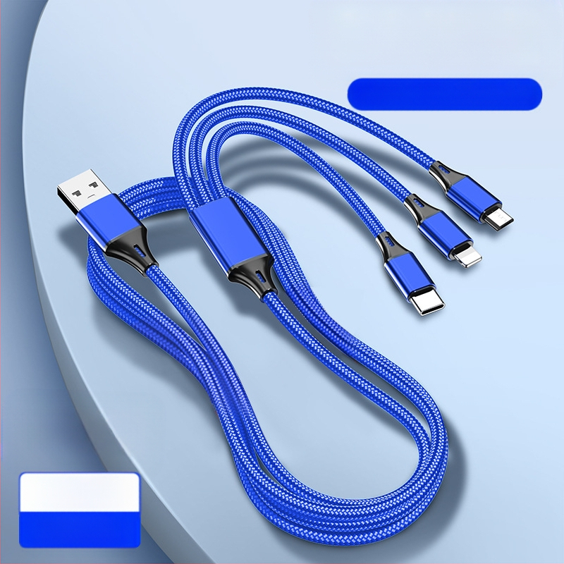 Dingrui Καλώδιο Φορτιστή 3-σε-1 με Νάιλον Πλέξιμο, Lightning, Micro USB, USB-C, Μήκος 1.2 m, Γρήγορη Φόρτιση