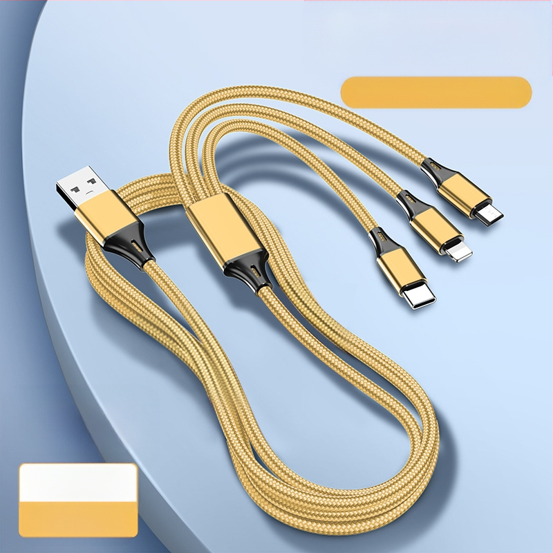 Dingrui Καλώδιο Φορτιστή 3-σε-1 με Νάιλον Πλέξιμο, Lightning, Micro USB, USB-C, Μήκος 1.2 m, Γρήγορη Φόρτιση