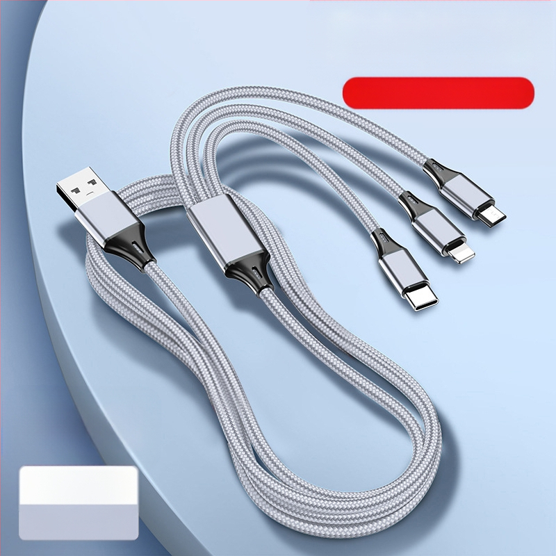 Dingrui Καλώδιο Φορτιστή 3-σε-1 με Νάιλον Πλέξιμο, Lightning, Micro USB, USB-C, Μήκος 1.2 m, Γρήγορη Φόρτιση