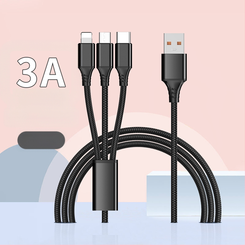 Dingrui Καλώδιο Φορτιστή 3-σε-1 με Νάιλον Πλέξιμο, Lightning, Micro USB, USB-C, Μήκος 1.2 m, Γρήγορη Φόρτιση