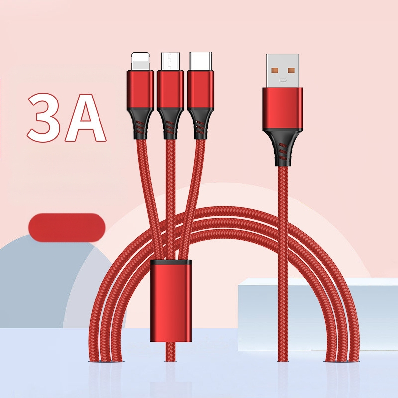 Dingrui Καλώδιο Φορτιστή 3-σε-1 με Νάιλον Πλέξιμο, Lightning, Micro USB, USB-C, Μήκος 1.2 m, Γρήγορη Φόρτιση